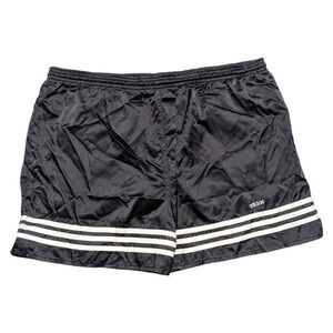 90s Adidas Black Satin Nylon Pinstriped Athletic Shorts